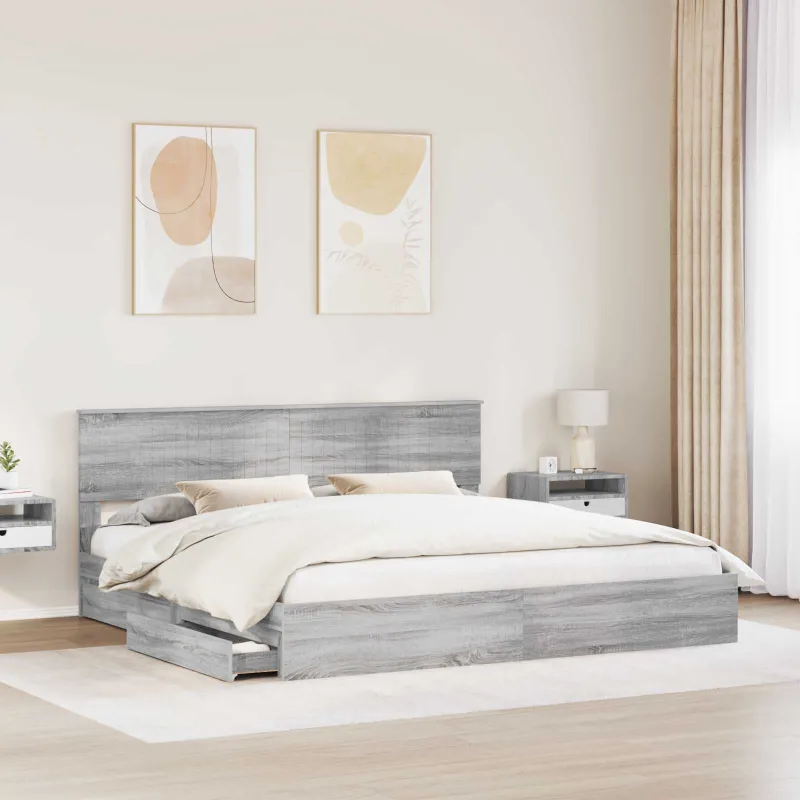 Saugos lova Pilkas Sonoma 200 x 200 cm Apdirbta mediena