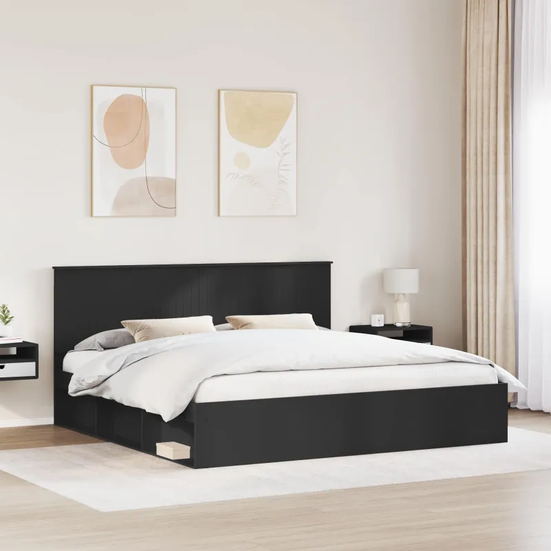 Lovos rėmas Juoda 200 x 200 cm Kietos pušies mediena