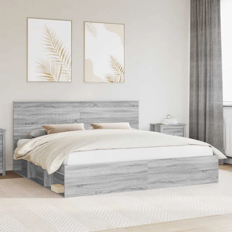 Lovos rėmas Pilkas Sonoma 200 x 200 cm Kietos pušies mediena