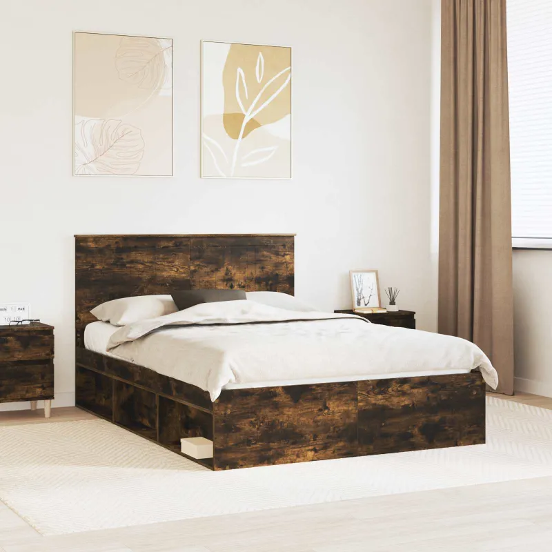 Lovos rėmas Rūkyta ąžuolas 135 x 190 cm Kietos pušies mediena