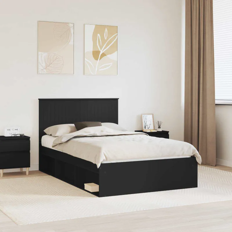 Lovos rėmas Juoda 120 x 190 cm Kietos pušies mediena