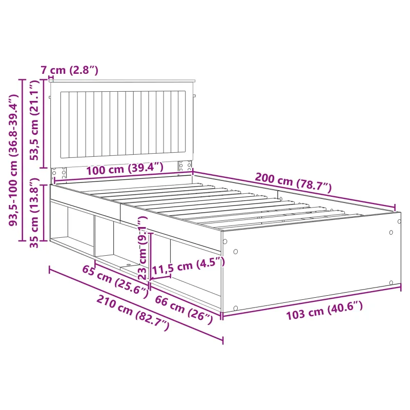 Lovos rėmas Balta 100 x 200 cm Kietos pušies mediena