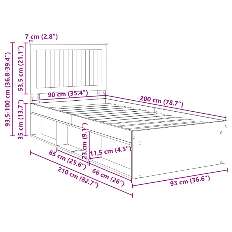 Lovos rėmas Pilkas Sonoma 90 x 190 cm Kietos pušies mediena