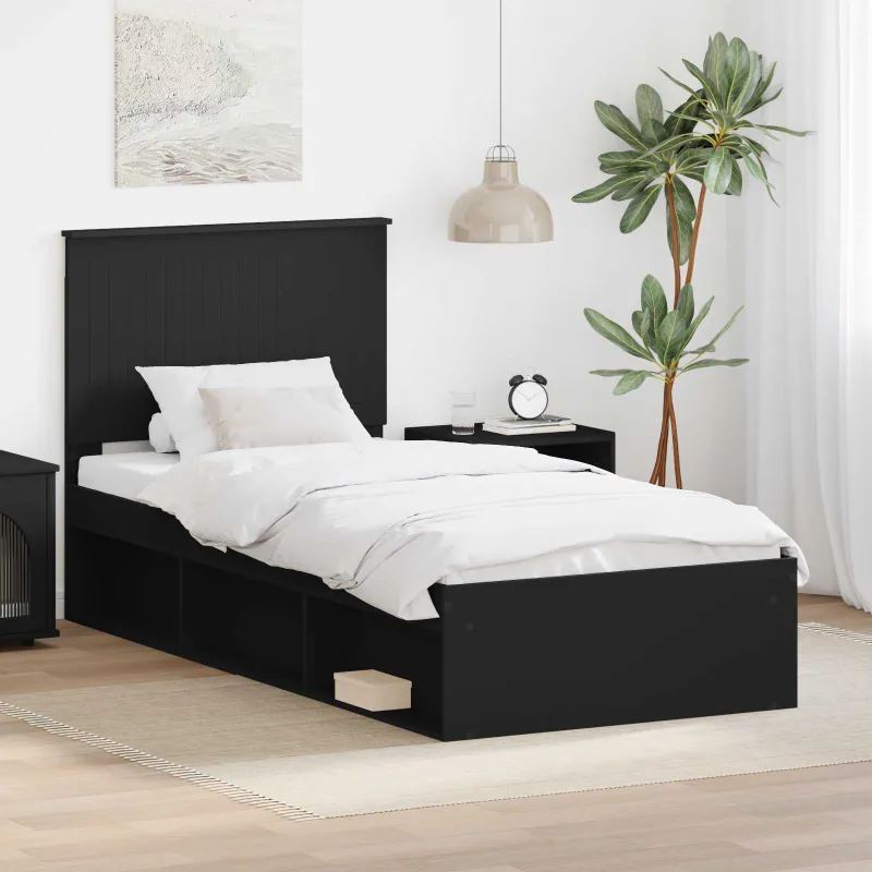 Lovos rėmas Juoda 90 x 190 cm Kietos pušies mediena
