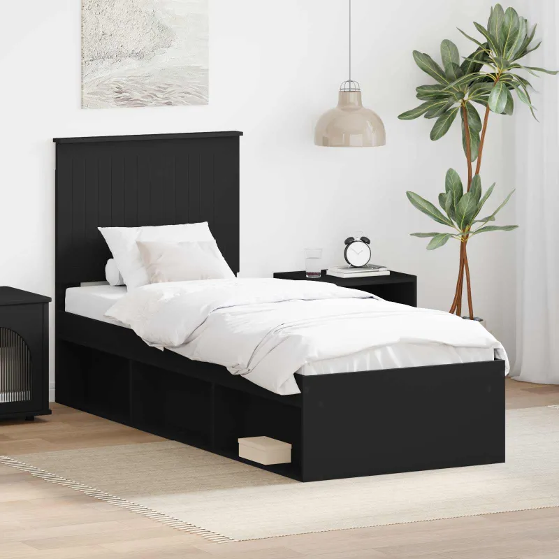Lovos rėmas Juoda 75 x 190 cm Kietos pušies mediena