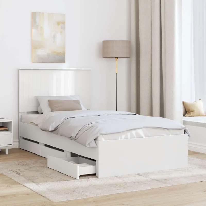 Lovos rėmas su stalčių Balta 100 x 200 cm Inžinerinė mediena