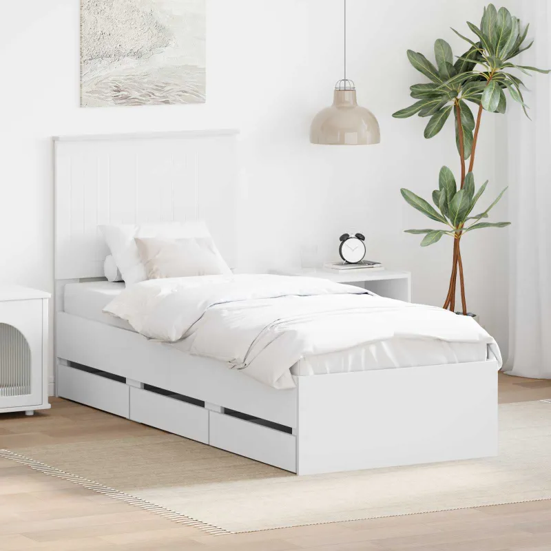 Lovos rėmas su stalčių Balta 75 x 190 cm Inžinerinė mediena
