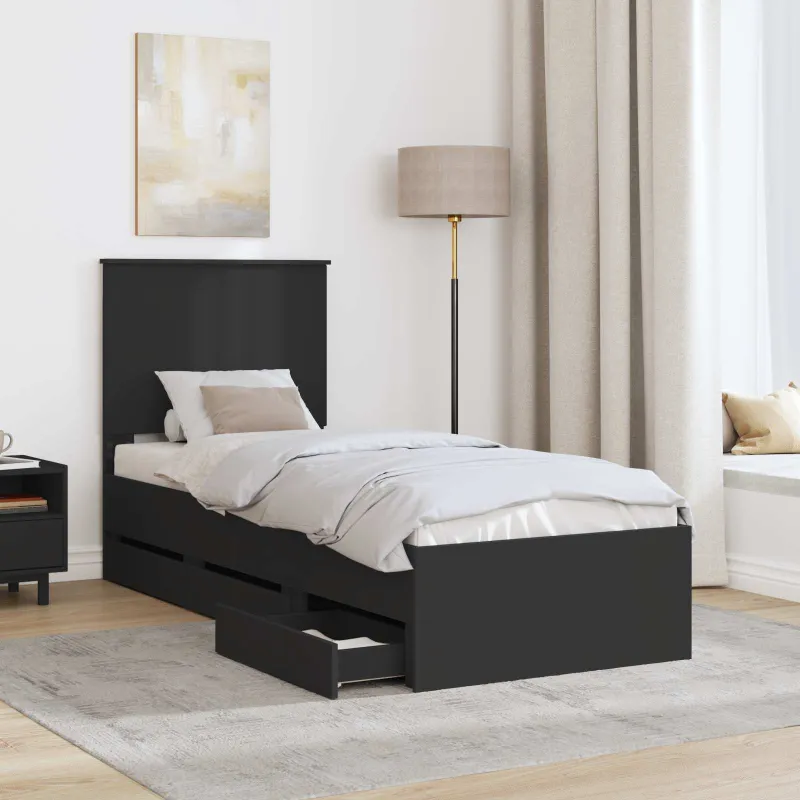 Lovos rėmas su stalčių Juoda 75 x 190 cm Inžinerinė mediena