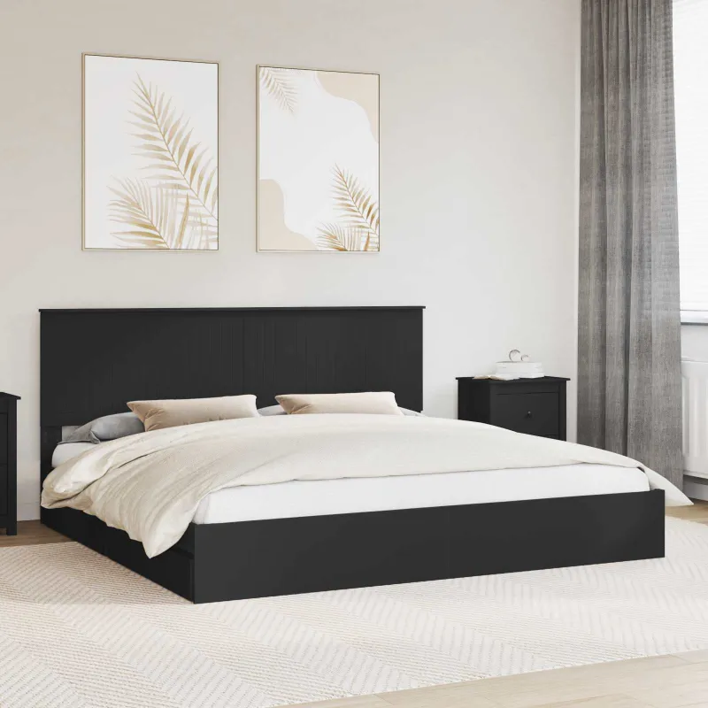 Saugos lova su galvūgalio Juoda 200 x 200 cm Apdirbta mediena