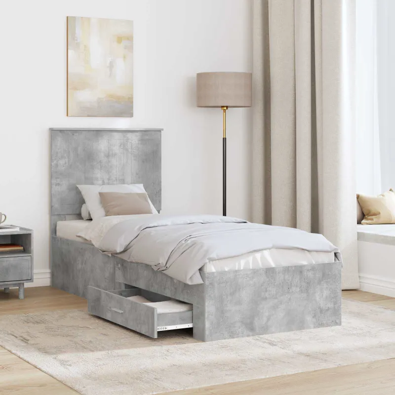 Lovos rėmas su galvūgalio Betono pilko ir sidabro 70 x 190 cm