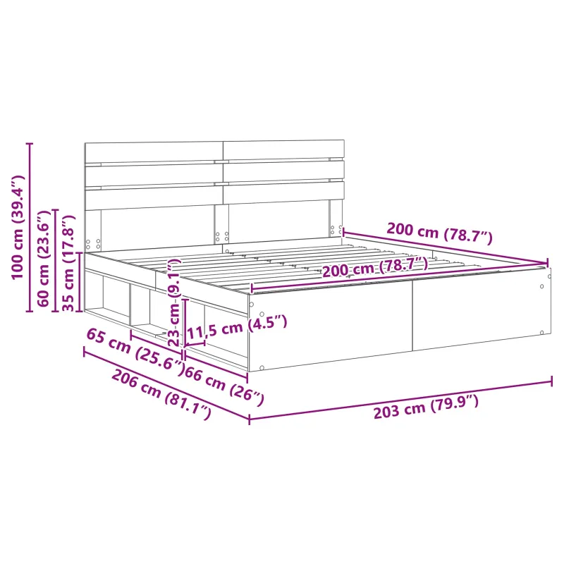 Lovos rėmas Juoda 200 x 200 cm Kietos pušies mediena