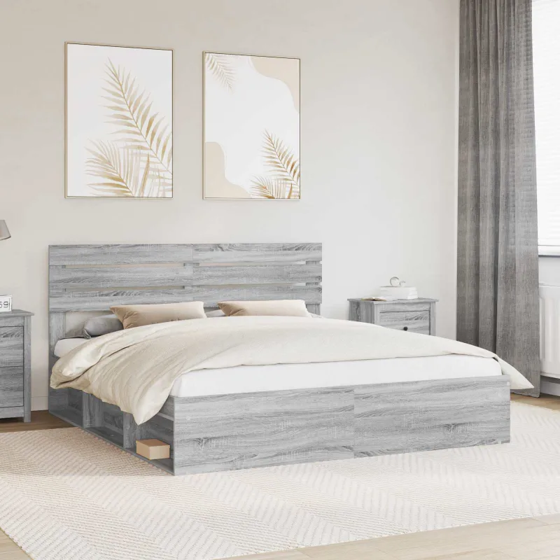 Lovos rėmas Pilkas Sonoma 200 x 200 cm Kietos pušies mediena