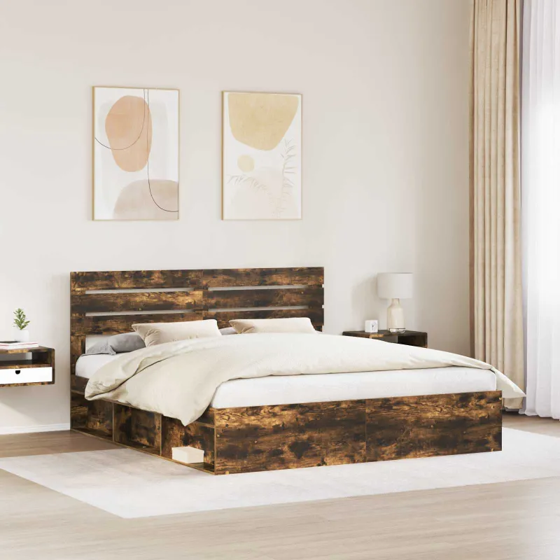 Lovos rėmas Rūkyta ąžuolas 180 x 200 cm Kietos pušies mediena
