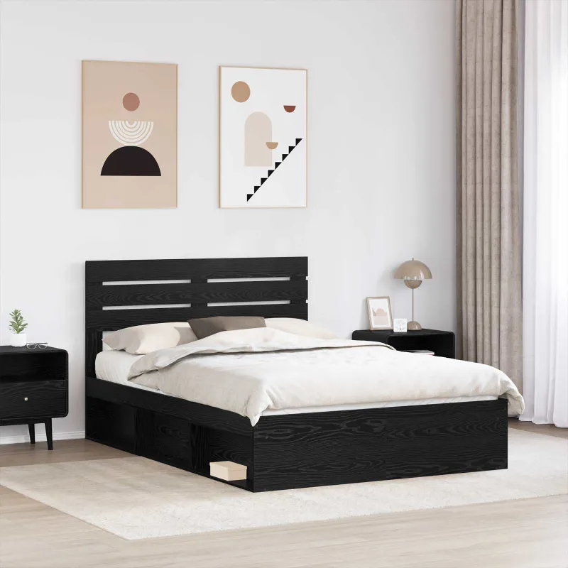Lovos rėmas Juoda 160 x 200 cm Kietos pušies mediena