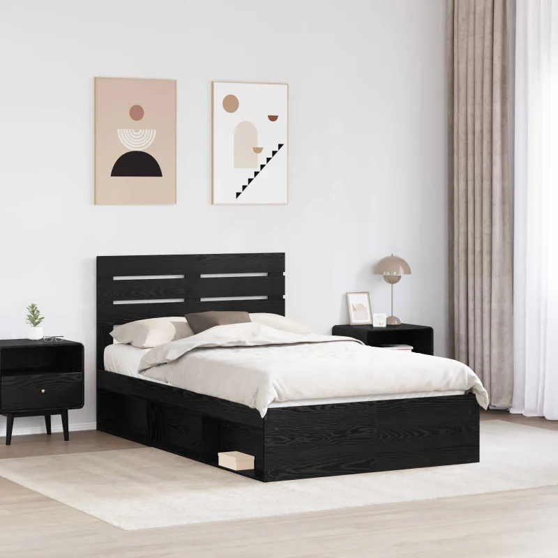 Lovos rėmas Juoda 135 x 190 cm Kietos pušies mediena