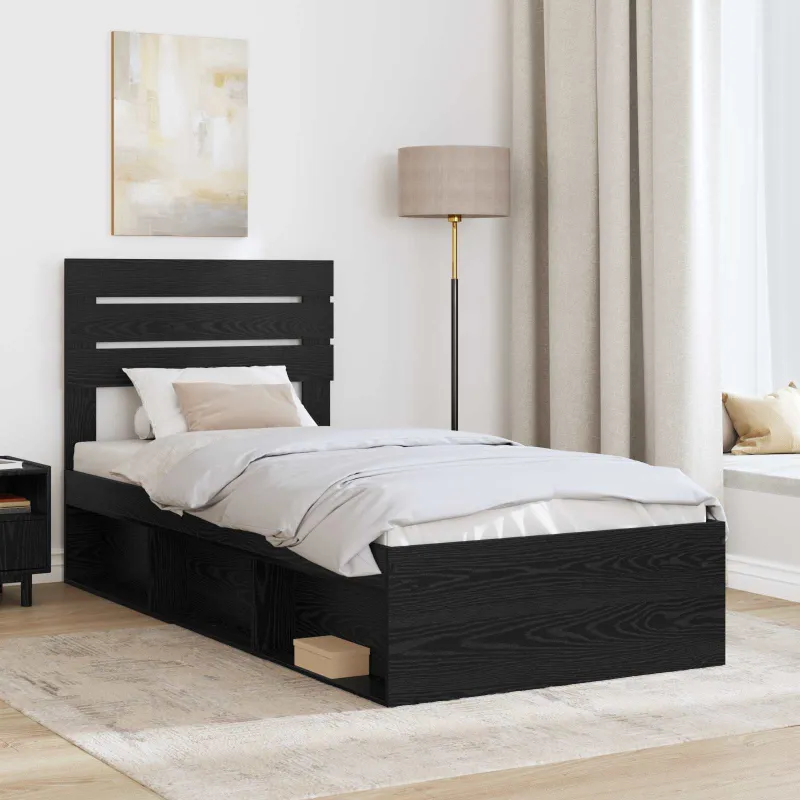 Lovos rėmas Juoda 90 x 200 cm Kietos pušies mediena