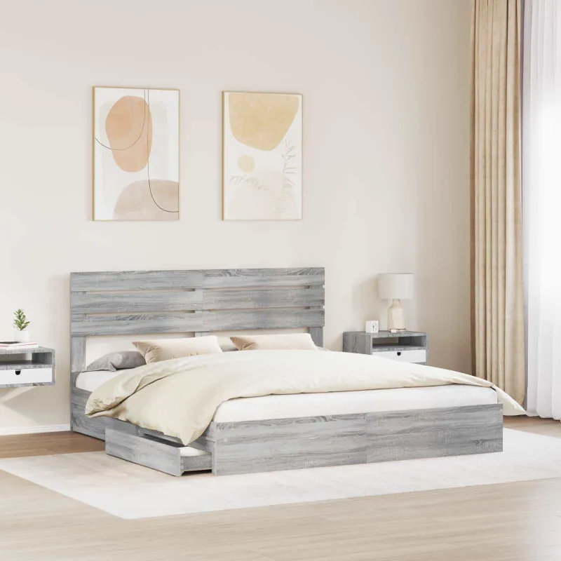 Saugos lova Pilkas Sonoma 200 x 200 cm Apdirbta mediena