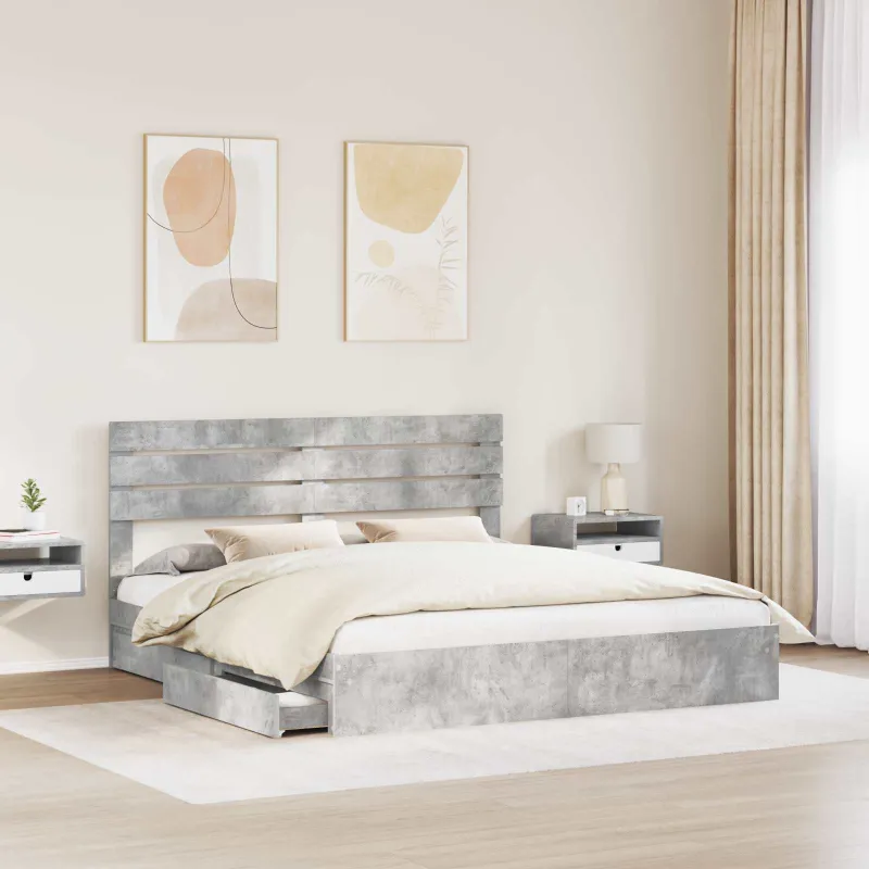 Saugos lova Betono pilka 180 x 200 cm Apdirbta mediena
