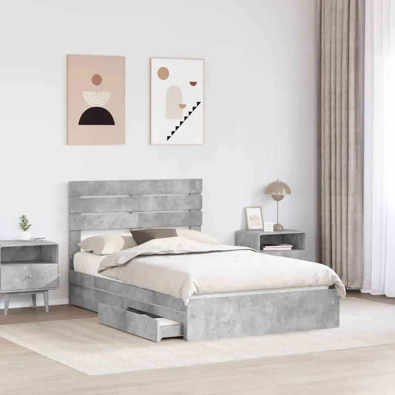 Saugos lova Betono pilka 135 x 190 cm Apdirbta mediena