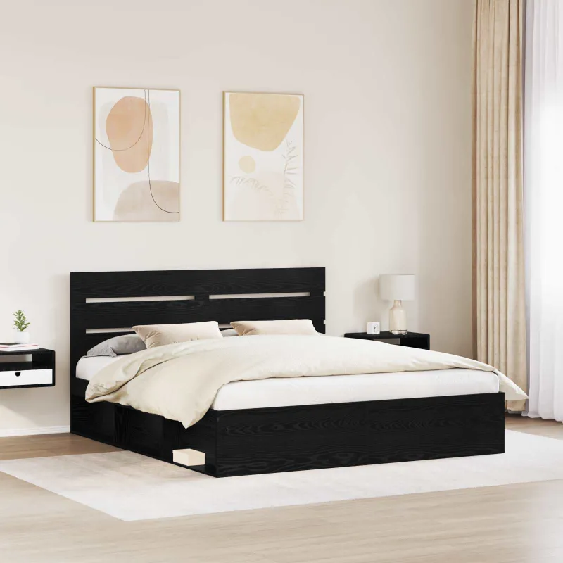 Lovos rėmas Juoda 200 x 200 cm Kietos pušies mediena