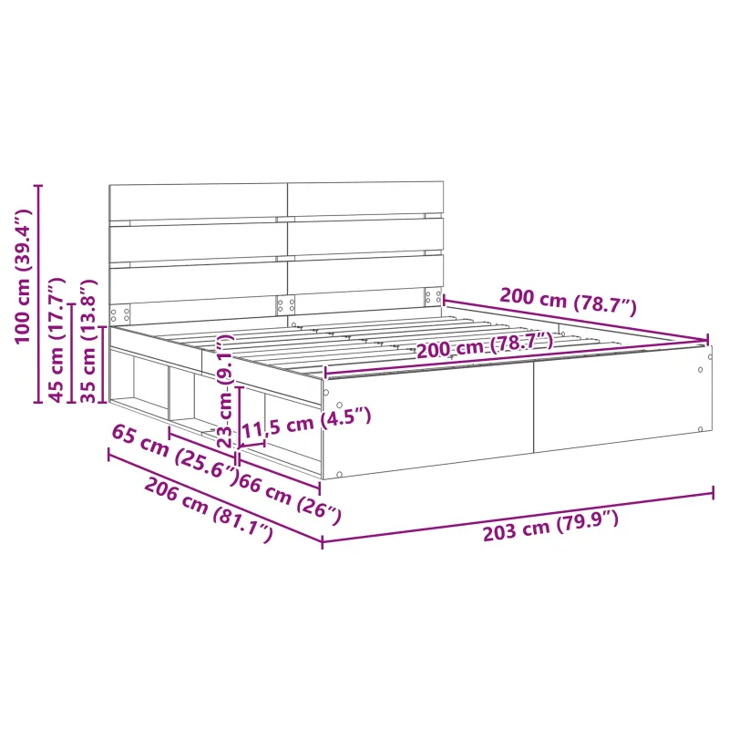 Lovos rėmas Juoda 200 x 200 cm Kietos pušies mediena
