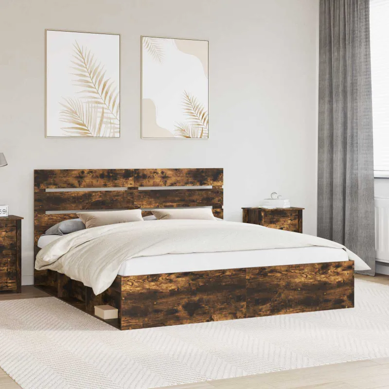Lovos rėmas Rūkyta ąžuolas 200 x 200 cm Kietos pušies mediena