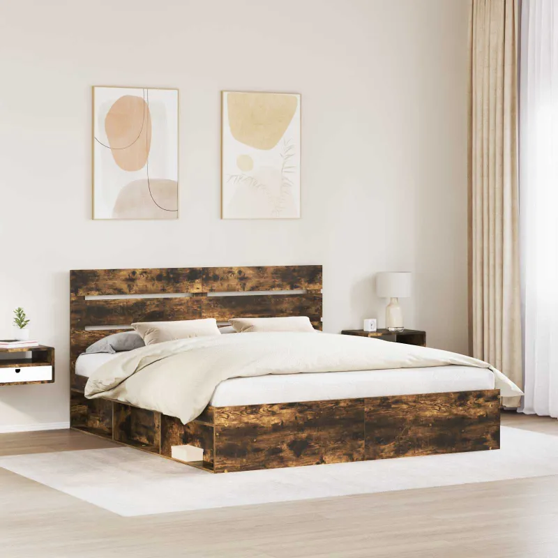 Lovos rėmas Rūkyta ąžuolas 200 x 200 cm Kietos pušies mediena