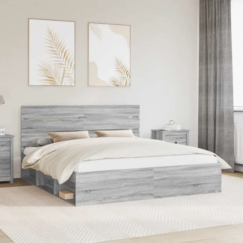 Lovos rėmas Pilkas Sonoma 200 x 200 cm Kietos pušies mediena