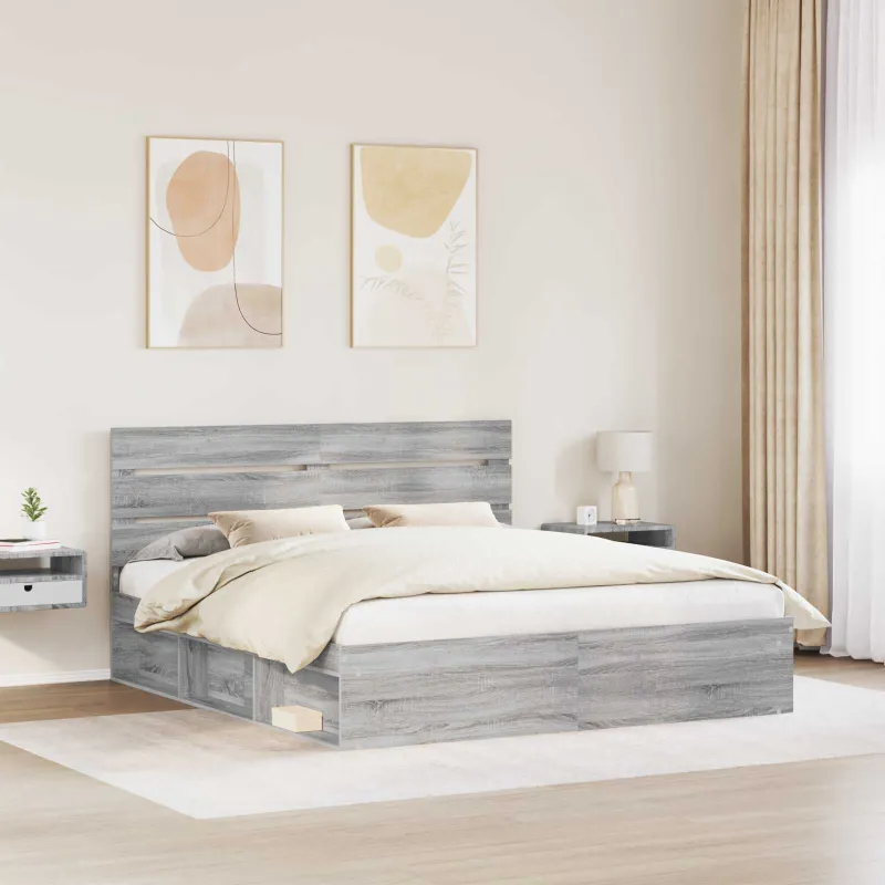 Lovos rėmas Pilkas Sonoma 200 x 200 cm Kietos pušies mediena