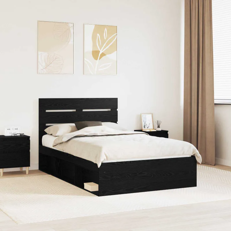 Lovos rėmas Juoda 135 x 190 cm Kietos pušies mediena