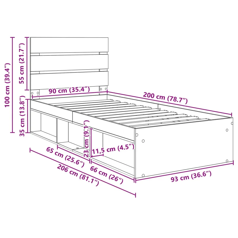 Lovos rėmas Pilkas Sonoma 90 x 200 cm Kietos pušies mediena