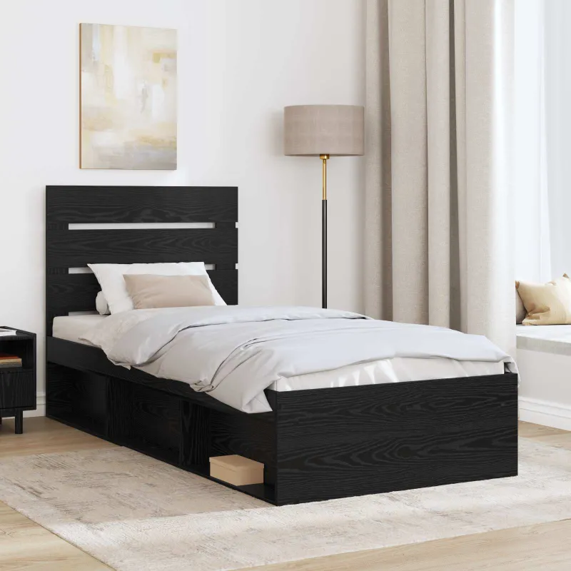 Lovos rėmas Juoda 90 x 190 cm Kietos pušies mediena