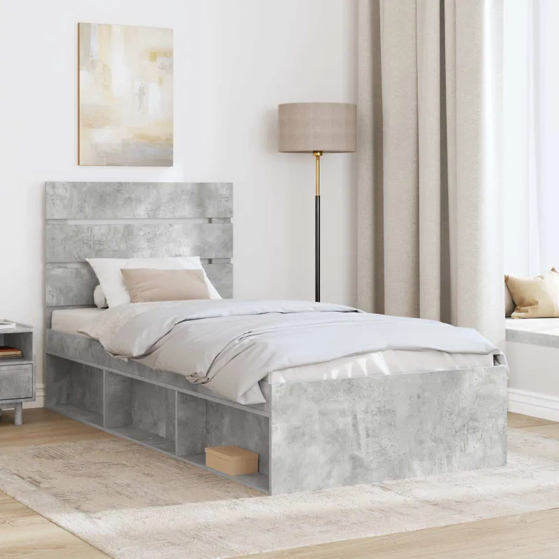 Lovos rėmas Betono pilka 90 x 190 cm Kietos pušies mediena