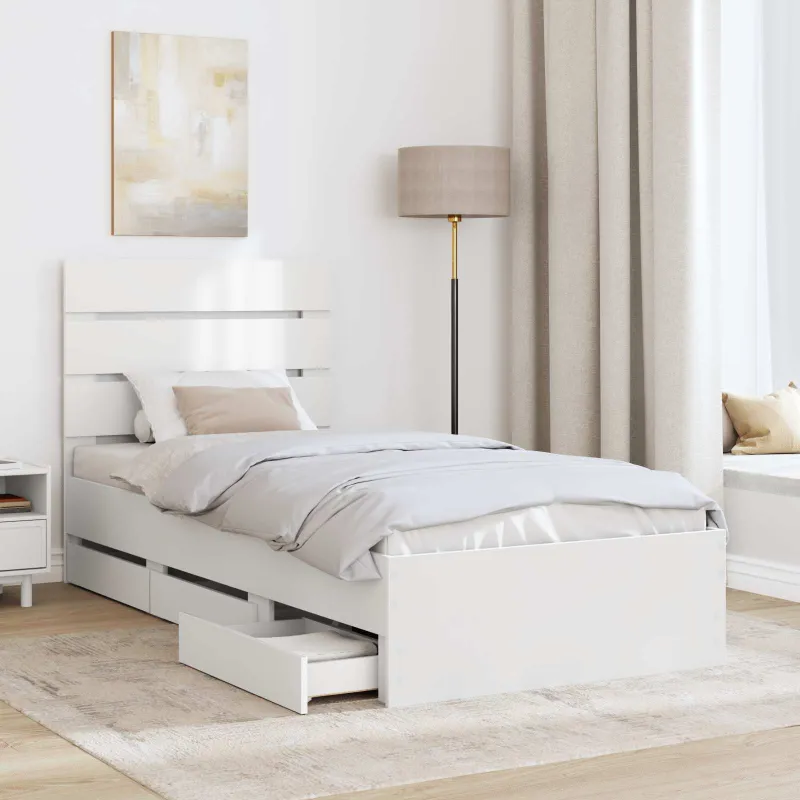 Lovos rėmas su stalčių Balta 75 x 190 cm Inžinerinė mediena
