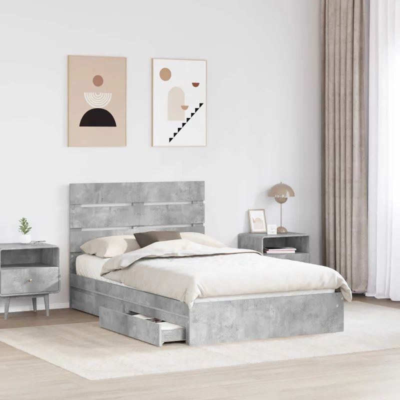 Saugos lova Betono pilka 135 x 190 cm Apdirbta mediena