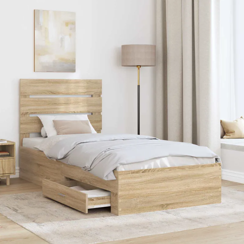Lovos rėmas su stalčių Sonamos ąžuolo ir sidabro 75 x 190 cm