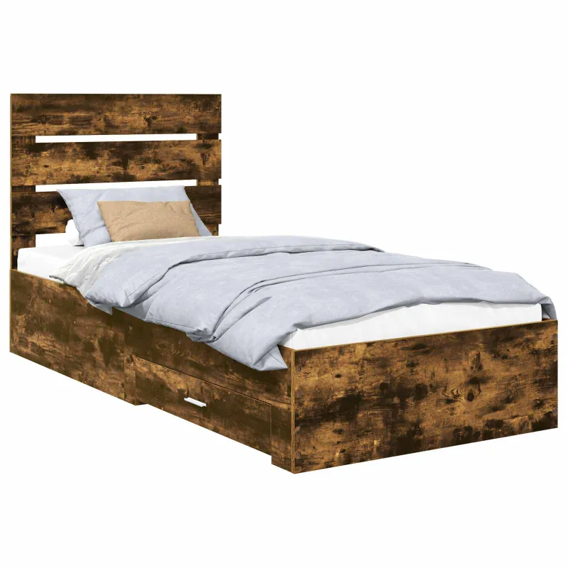 Lovos rėmas su stalčių Rūkyto ąžuolo ir sidabro 75 x 190 cm