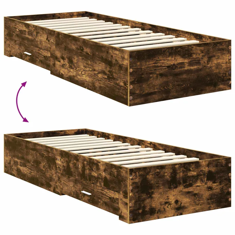 Lovos rėmas su stalčių Rūkyto ąžuolo ir sidabro 75 x 190 cm
