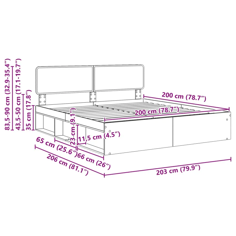Lovos rėmas Balta 200 x 200 cm Kietos pušies mediena