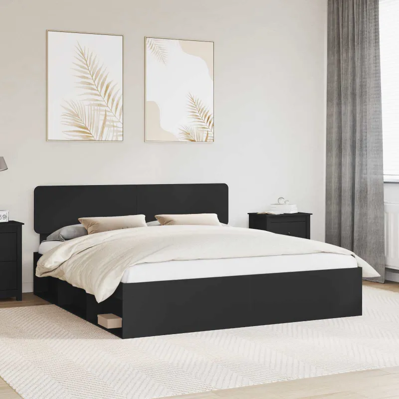 Lovos rėmas Juoda 200 x 200 cm Kietos pušies mediena