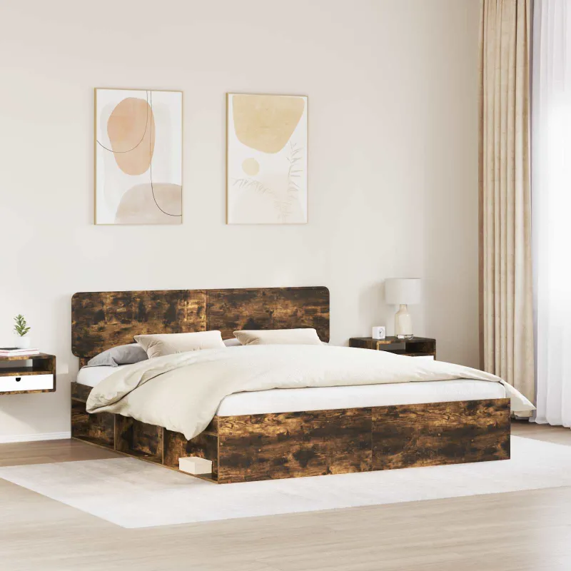Lovos rėmas Rūkyta ąžuolas 200 x 200 cm Kietos pušies mediena