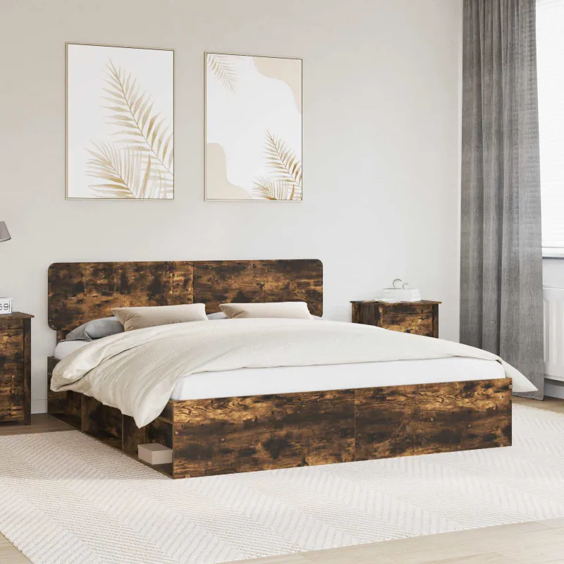 Lovos rėmas Rūkyta ąžuolas 180 x 200 cm Kietos pušies mediena