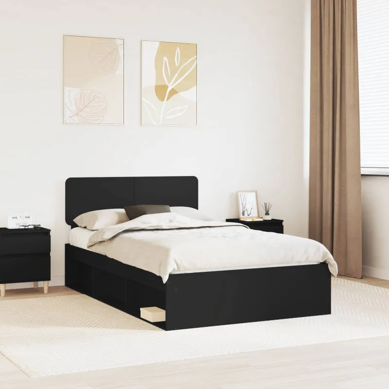 Lovos rėmas Juoda 135 x 190 cm Kietos pušies mediena