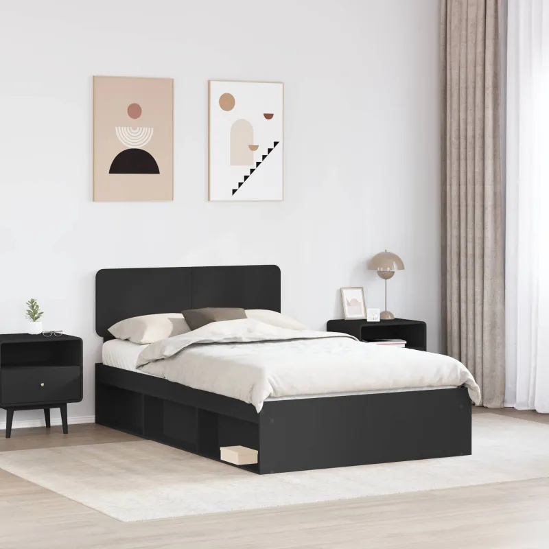 Lovos rėmas Juoda 135 x 190 cm Kietos pušies mediena