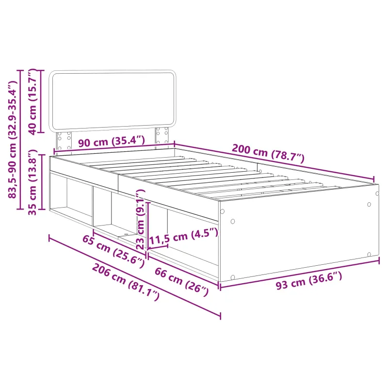 Lovos rėmas Rudas ąžuolas 90 x 200 cm Kietos pušies mediena