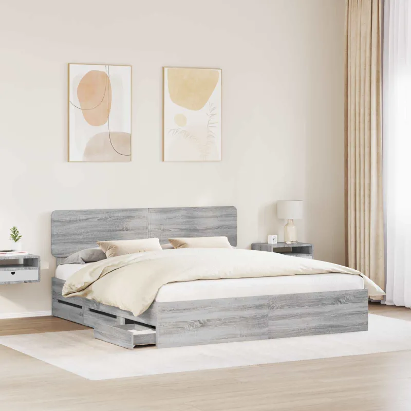 Lovos rėmas Pilka Sonoma 200 x 200 cm Dirbtinė mediena