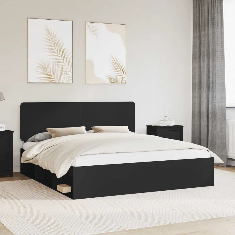 Lovos rėmas Juoda 200 x 200 cm Kietos pušies mediena
