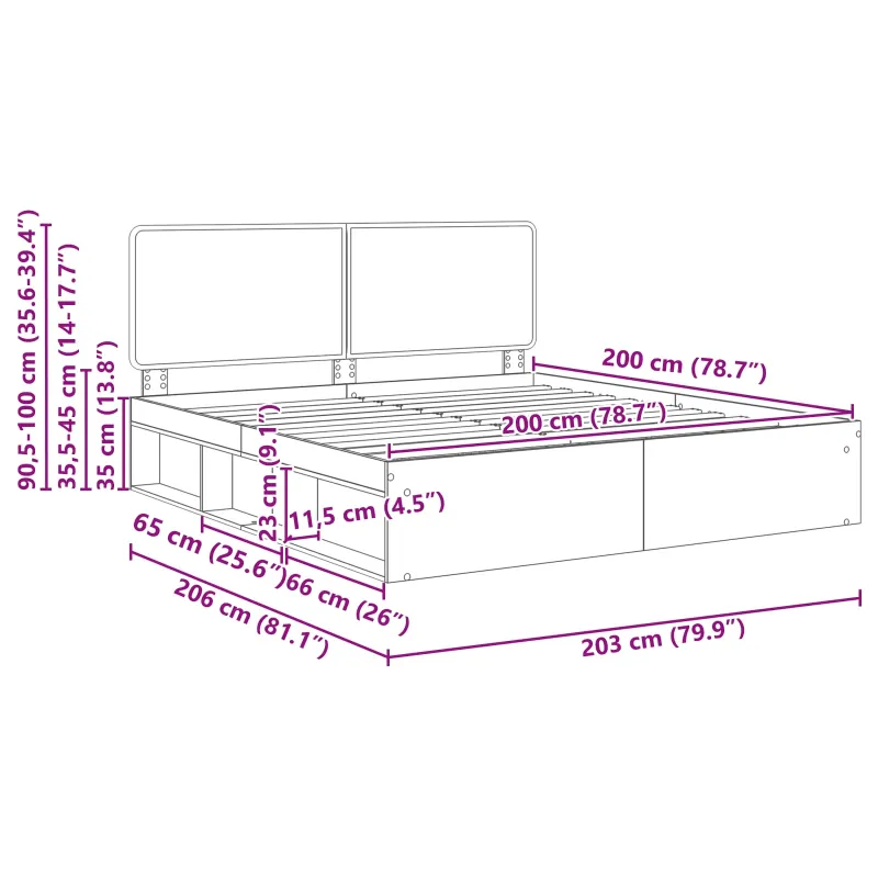 Lovos rėmas Sonoma 200 x 200 cm Kietos pušies mediena