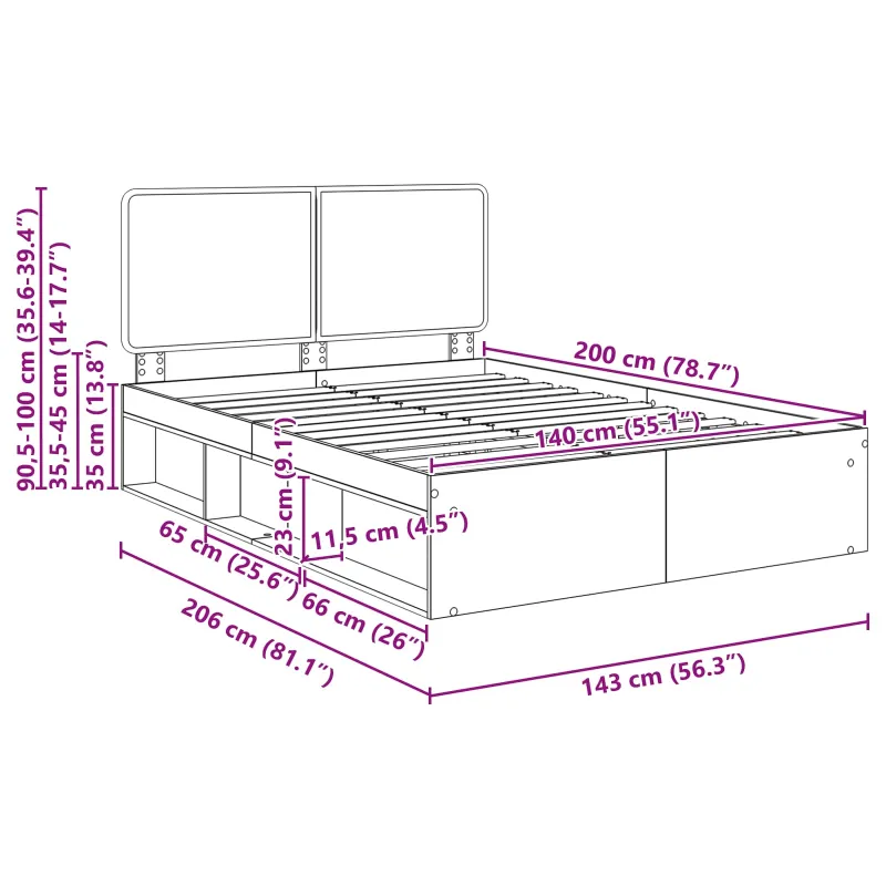 Lovos rėmas Sonoma 140 x 200 cm Kietos pušies mediena