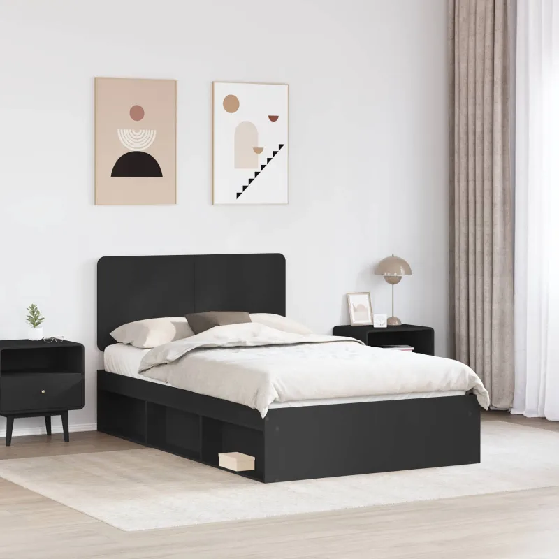 Lovos rėmas Juoda 135 x 190 cm Kietos pušies mediena